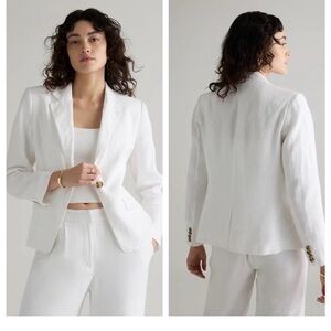 Women's European Linen Structured White Blazer sz Medium